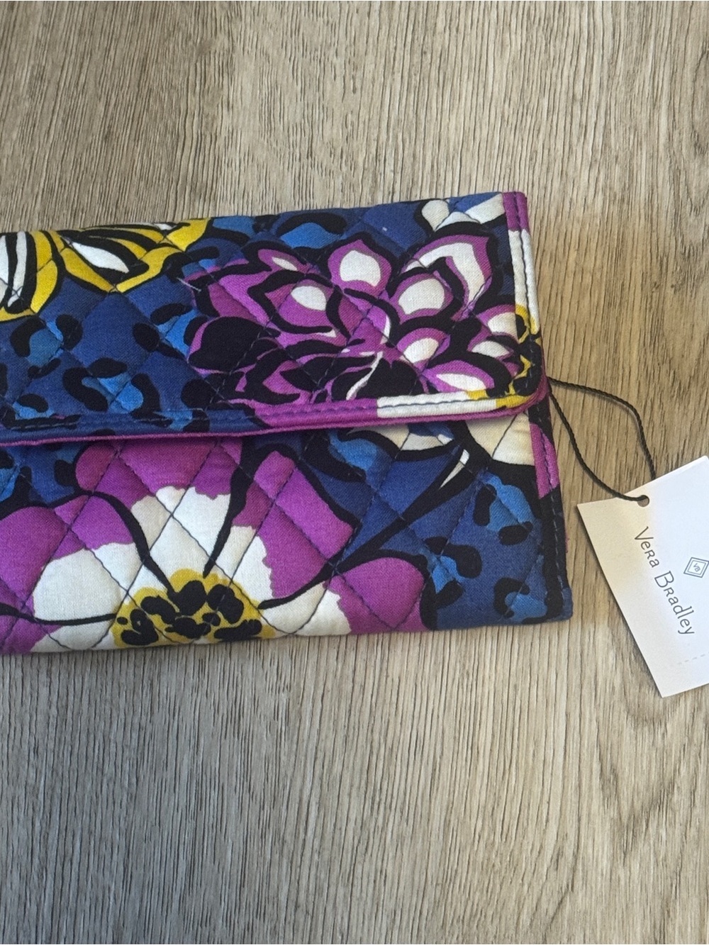 Vera Bradley Quilted Floral Fold-Over Wallet in Purple and Blue